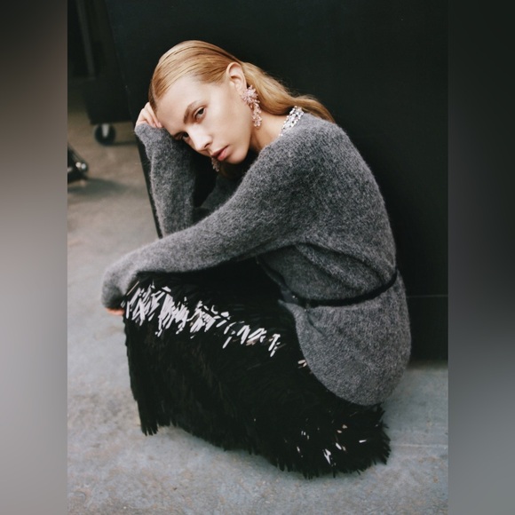 Self portrait CHARCOAL CRYSTAL TRIM CARDIGAN $570 NWT - Picture 1 of 7